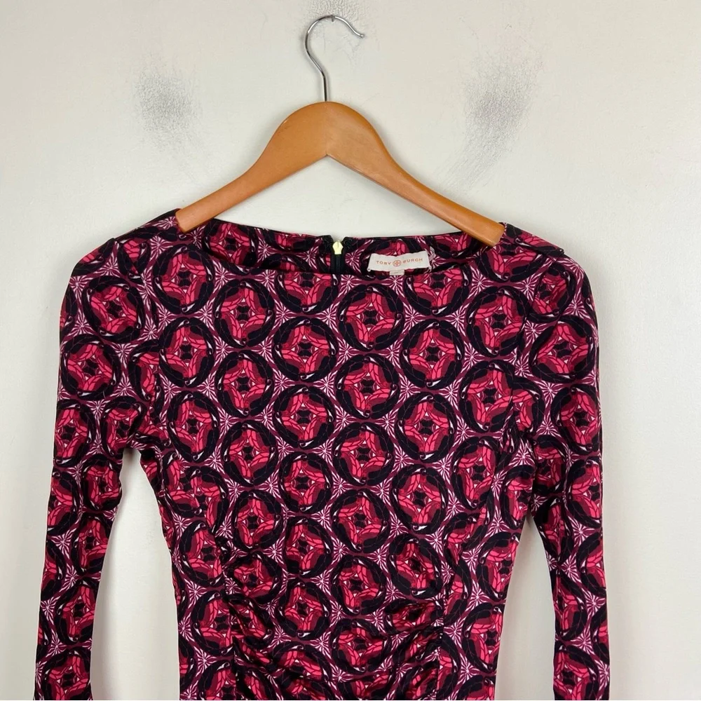 Tory Burch Corinne Abstract Print Midi Sheath Dress Size XS‎ Office Colorful